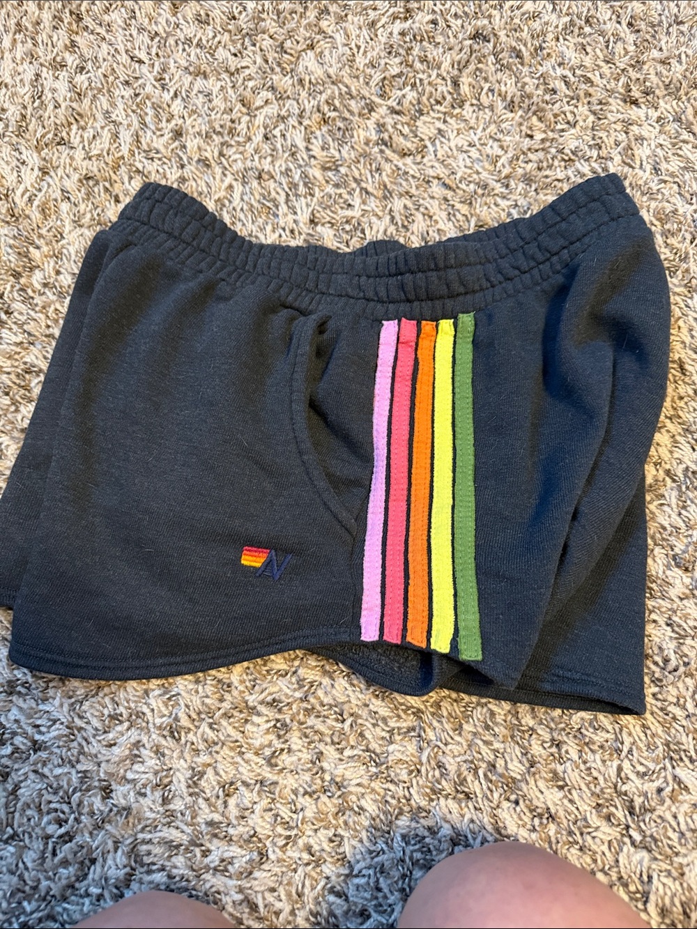 Aviator Nation Black Shorts with Rainbow Side Stripes - Picture 4 of 4